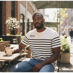 Jean Paul Gaultier Parfum “Le Male” Striped Short Sleeve Vtg T-Shirt Size L/XL